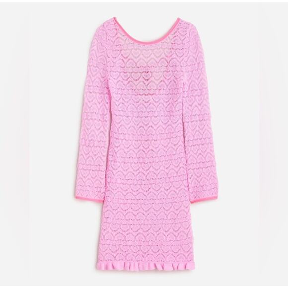 J.Crew NWT Limited Edition Open Back Pink Lace Mini Sweater Dress XL - Picture 1 of 9
